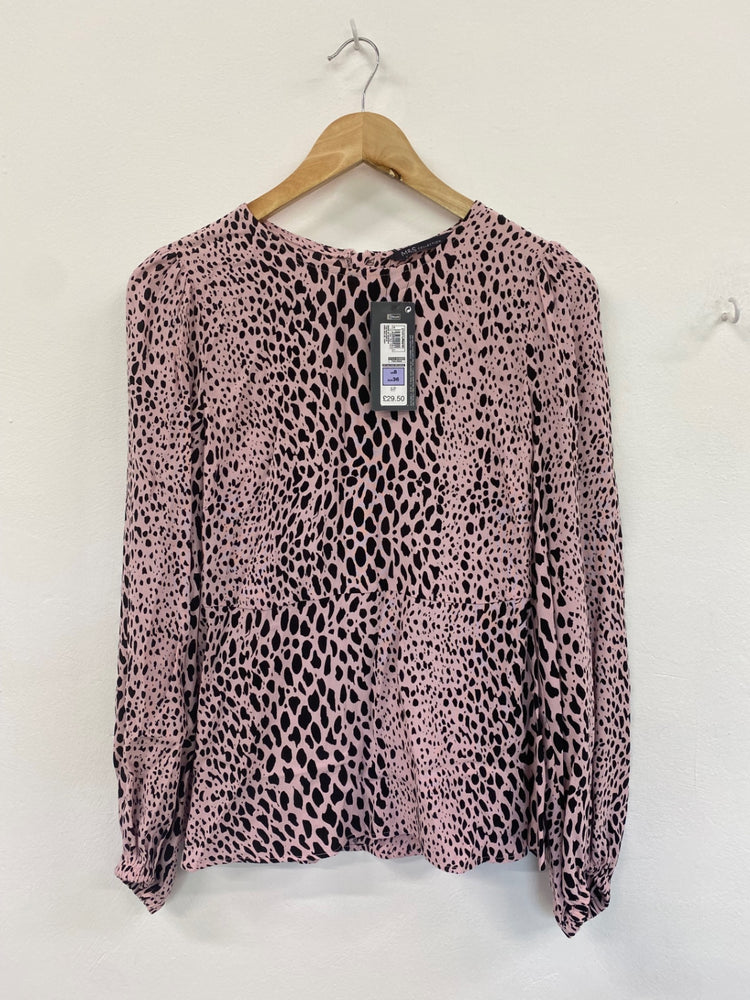 Gorgeous M&S Collection spotted Raaa animal print Blouse Uk8 Pink HT149