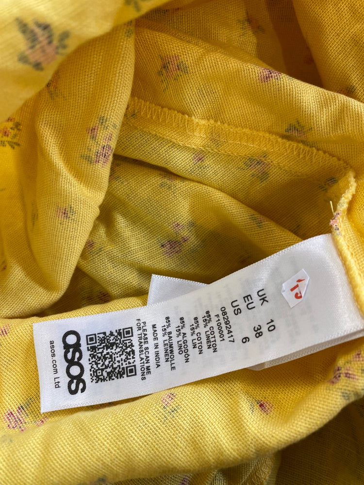 Gorgeous ASOS linen playful Mini pinafore dress UK10 Yellow Floral HG001