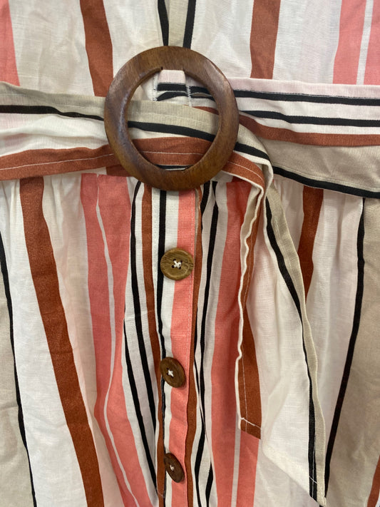 Gorgeous ASOS backless flirty Summer linen striped Dress UK10 Beige pink HG001