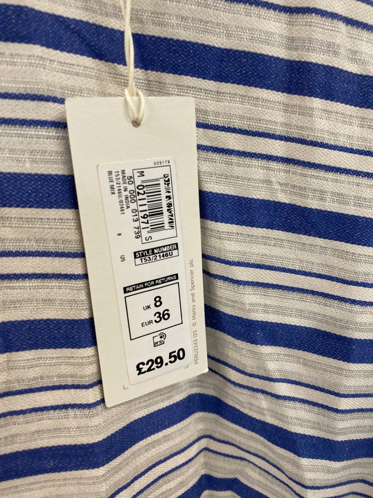 Gorgeous Per Una Short sleeve nautical Blouse UK8 Beige & Blue HT149