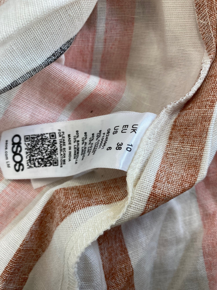Gorgeous ASOS backless flirty Summer linen striped Dress UK10 Beige pink HG001
