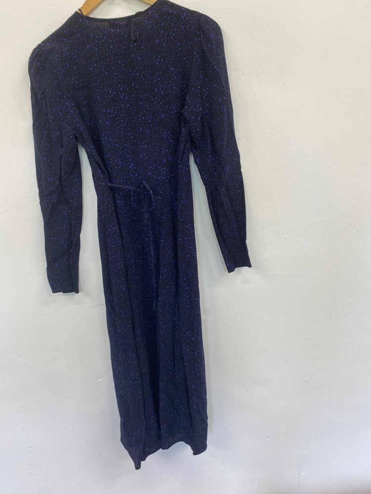 Gorgeous M&S Animal print tea Dress UK8 Navy blue Edgy HT149