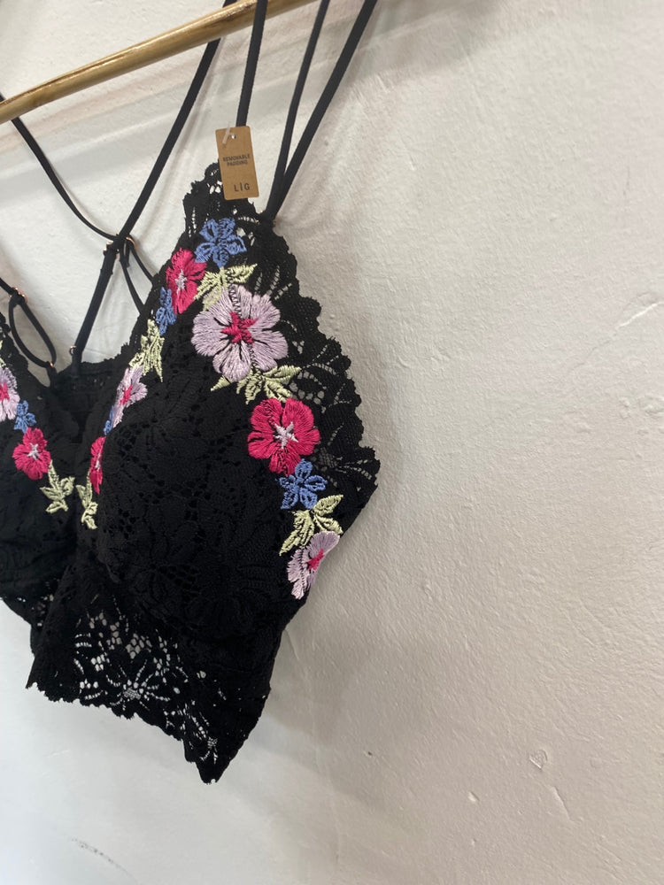 Gorgeous Victoria secrets pink floral embroidered lace bralette Top UkL Black new HG001