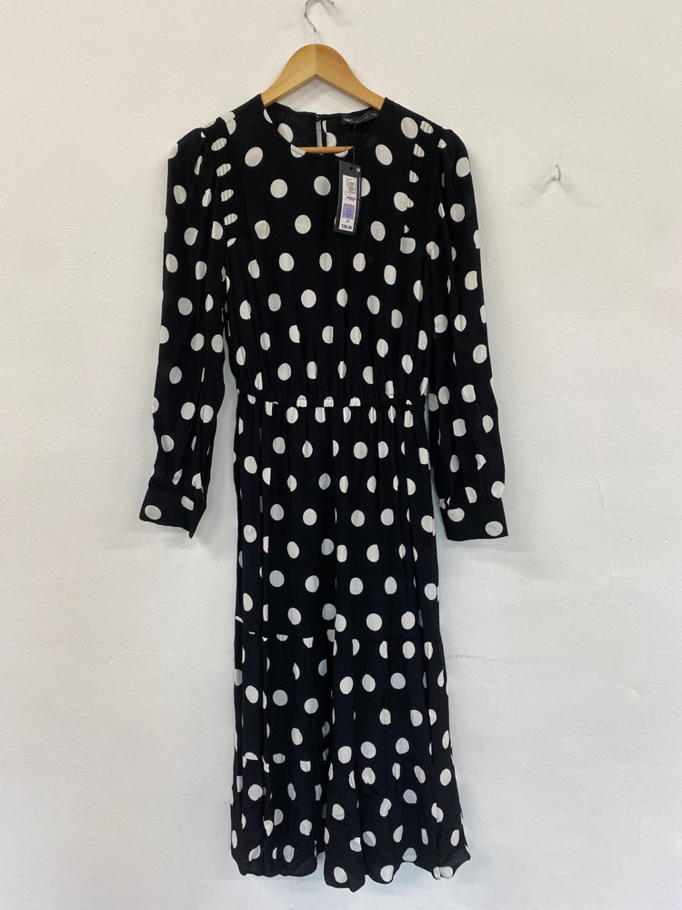 Gorgeous M&S Collection spotted Dress Uk8 Black & White HT149