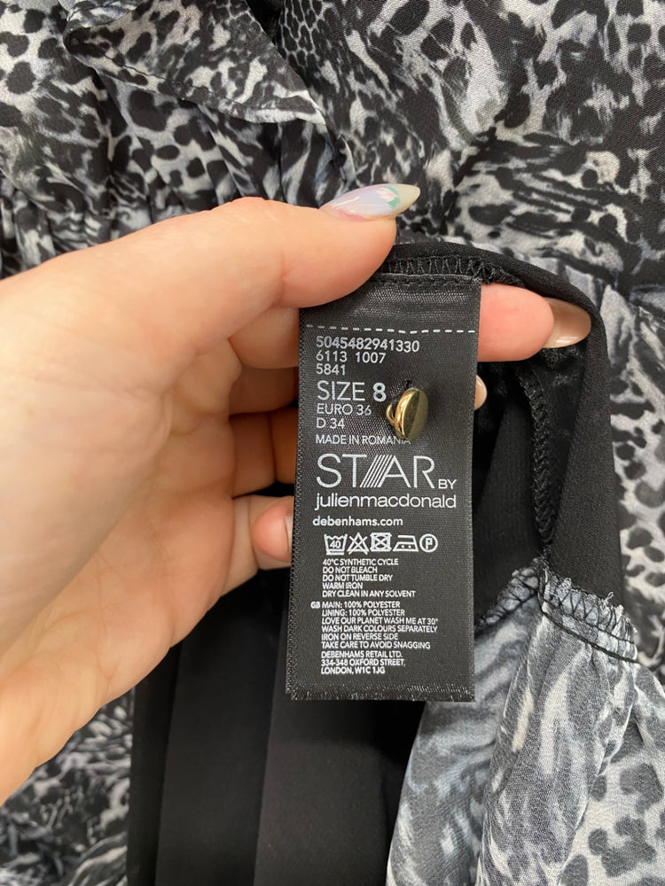 Gorgeous Star By Julien MacDonald Leopard Ruffle Midi Dress UK8 HT149