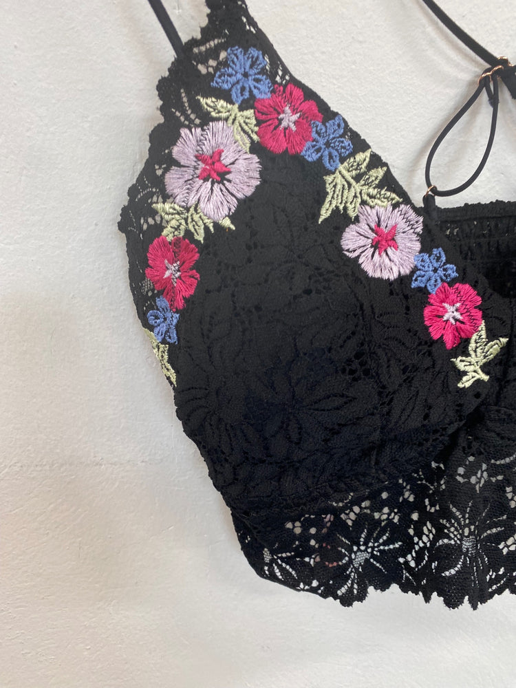 Gorgeous Victoria secrets pink floral embroidered lace bralette Top UkL Black new HG001