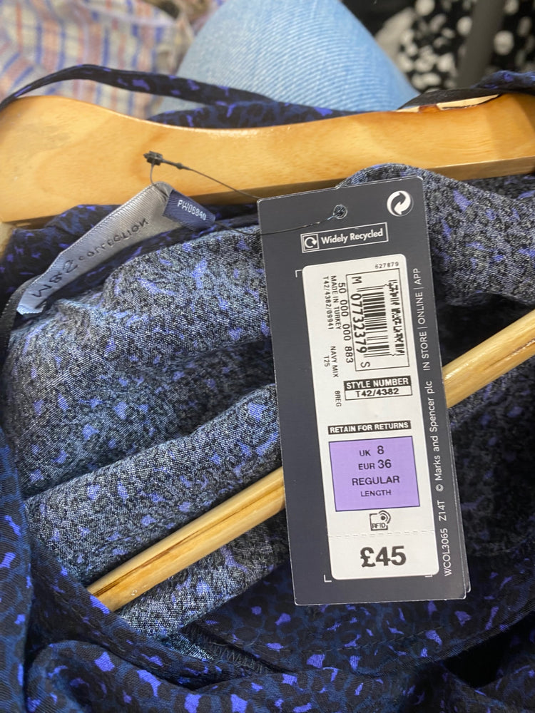 Gorgeous M&S Animal print tea Dress UK8 Navy blue Edgy HT149