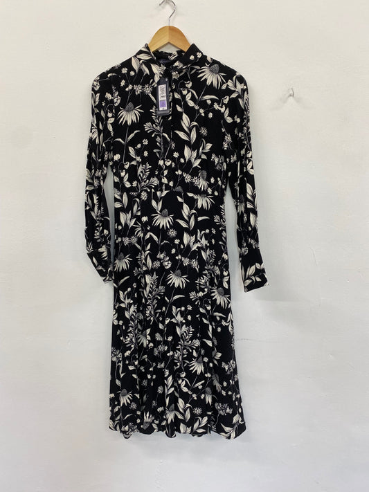 Gorgeous M&S Collection botanical romantic Dress UK8 Black & white HT149