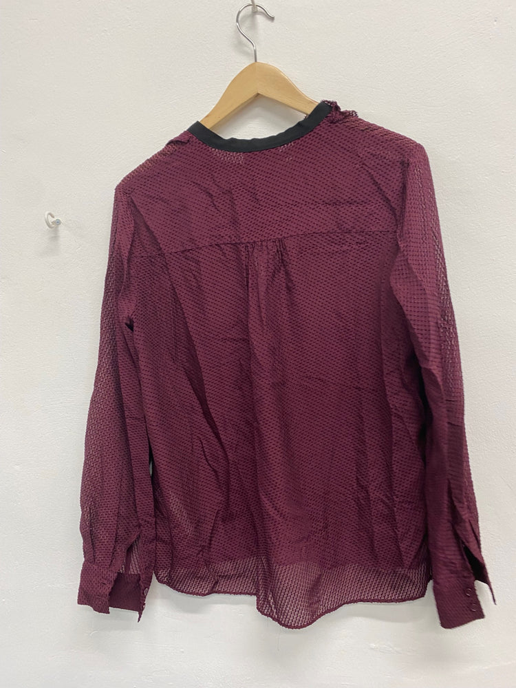 Fabulous REISS textured Mackenzie New Blouse Uk8 Berry Pussy bow semi sheer JM182