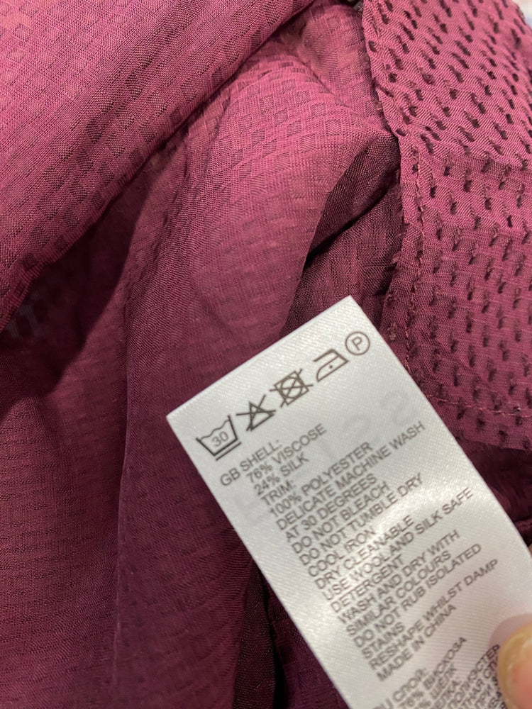 Fabulous REISS textured Mackenzie New Blouse Uk8 Berry Pussy bow semi sheer JM182