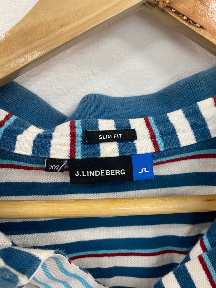 Classic J.Lindeberg Blue Mix Stripe Golf Polo Shirt UK XXL JM182