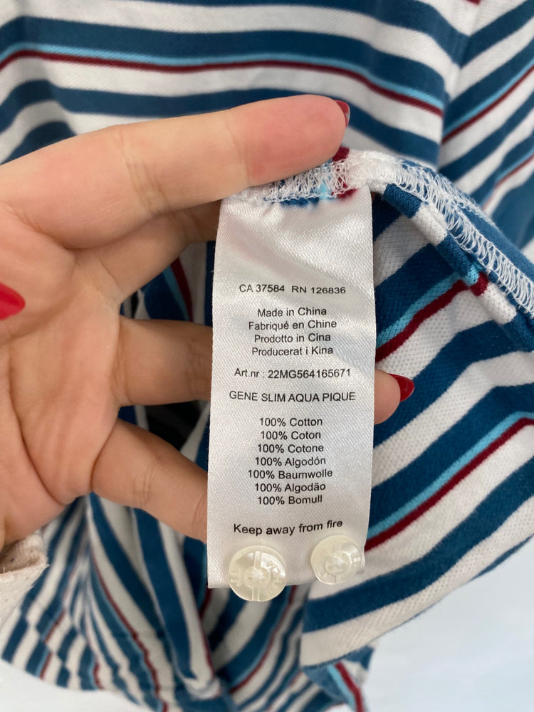 Classic J.Lindeberg Blue Mix Stripe Golf Polo Shirt UK XXL JM182