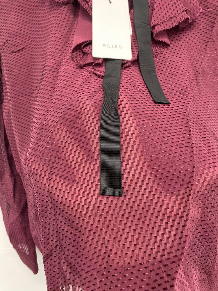 Fabulous REISS textured Mackenzie New Blouse Uk8 Berry Pussy bow semi sheer JM182