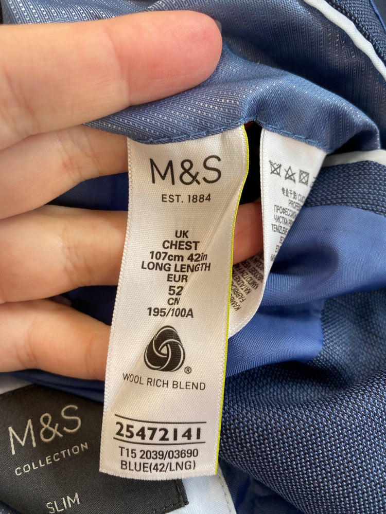 Classic M&S Navy Performance Slim Suit 42L/W36” L33” KS002