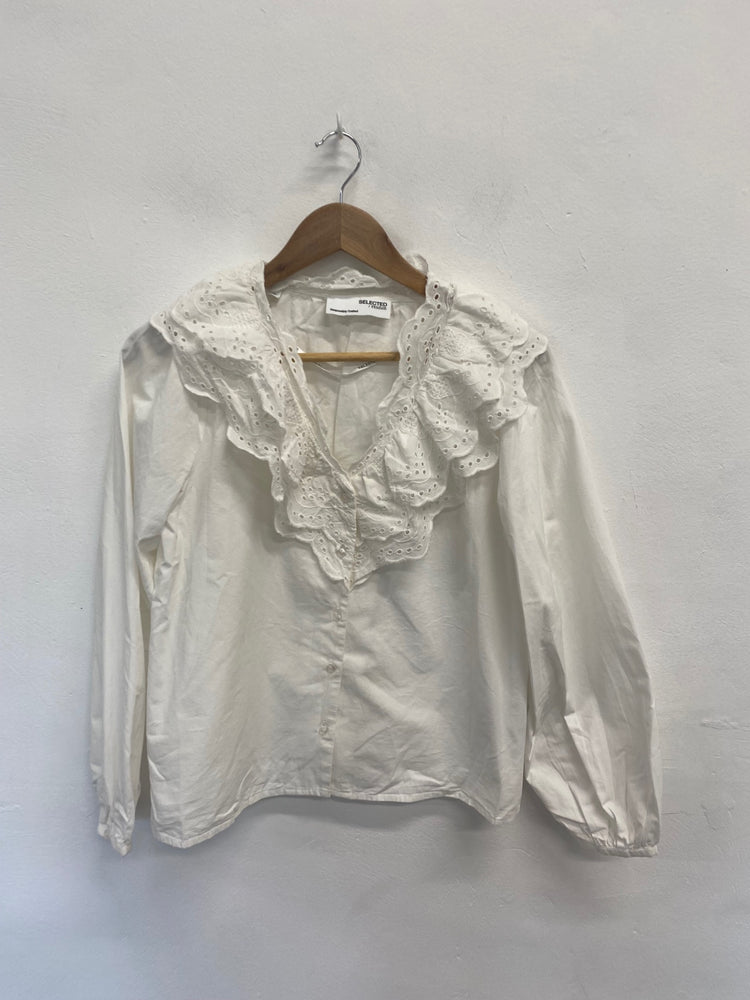 Fabulous Selected Femme Blouse UK10 White frill CM007