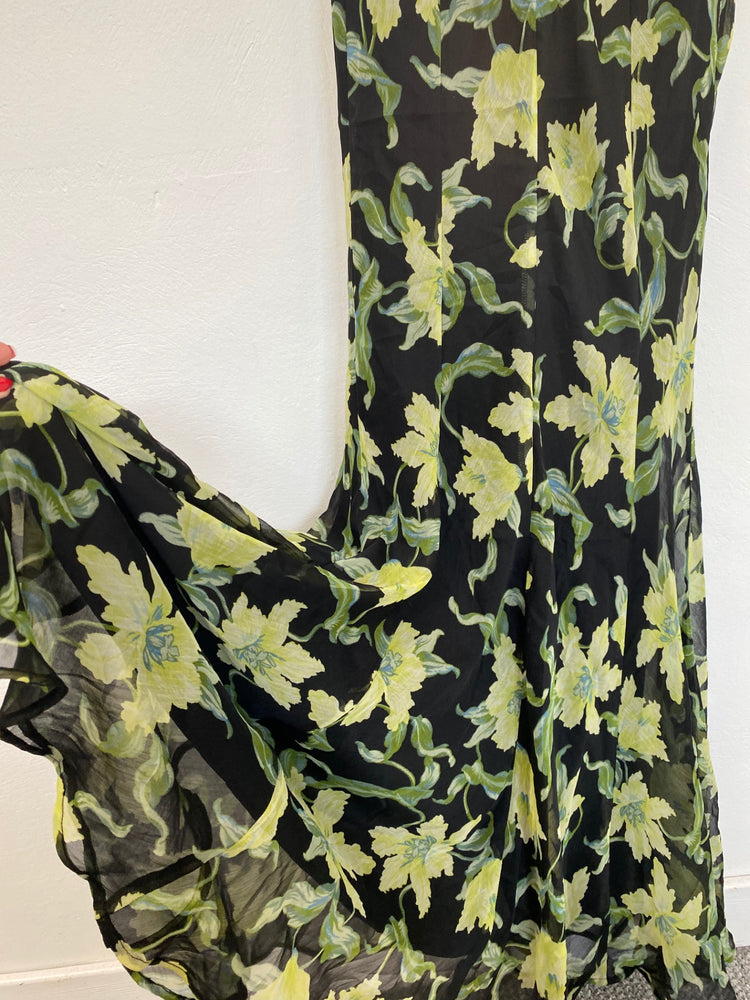 Fabulous Asos Black & Green Floral Maxi Dress UK12 KS002