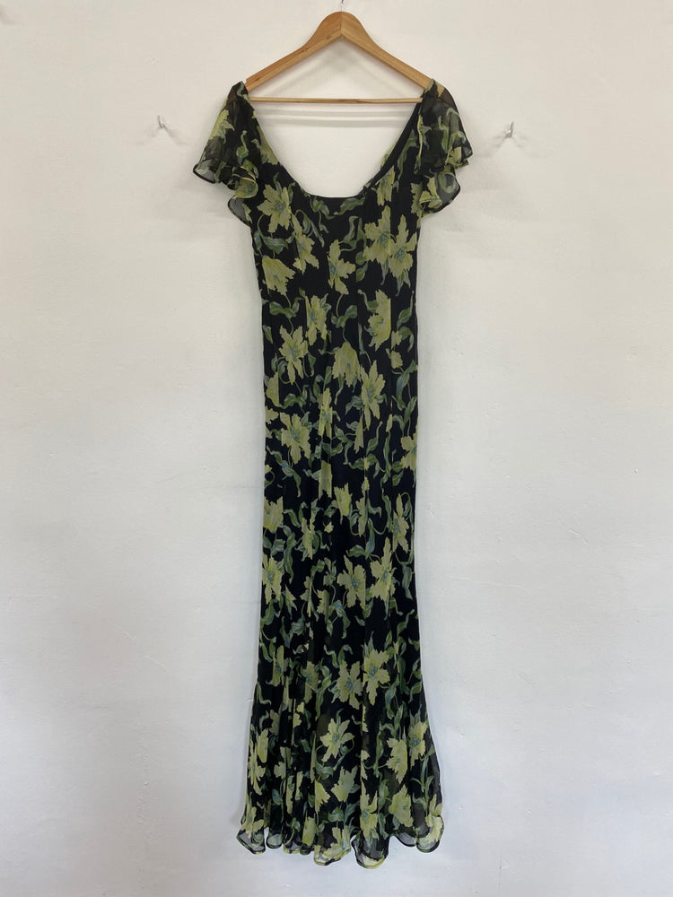 Fabulous Asos Black & Green Floral Maxi Dress UK12 KS002