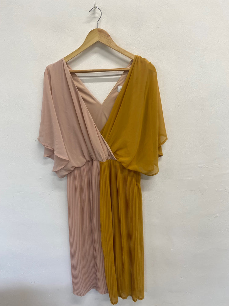 Fabulous Saint Tropez Dress UK S Pink and Mustard pleated summer FK116