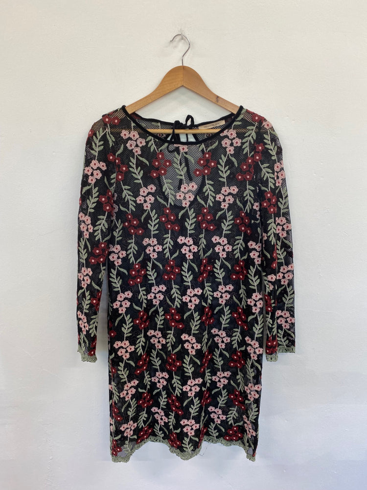Fabulous Penny Black Floral Mesh Midi Dress UK14-16 RR001