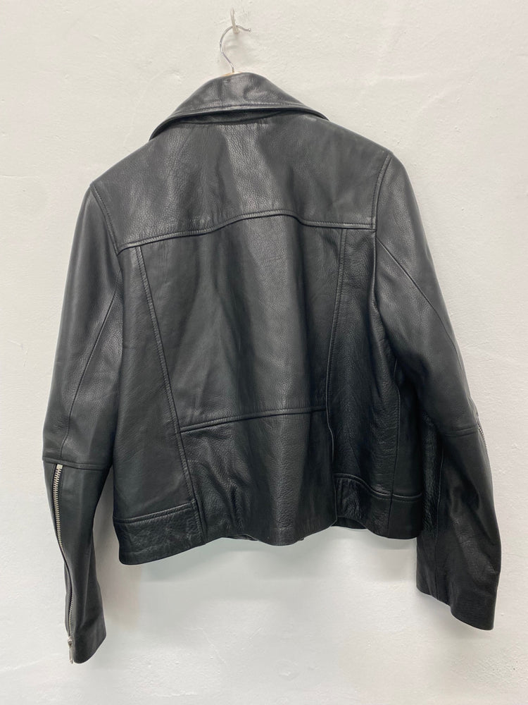 Fabulous H&M classic supple leather Biker Jacket Uk14 Black CM007