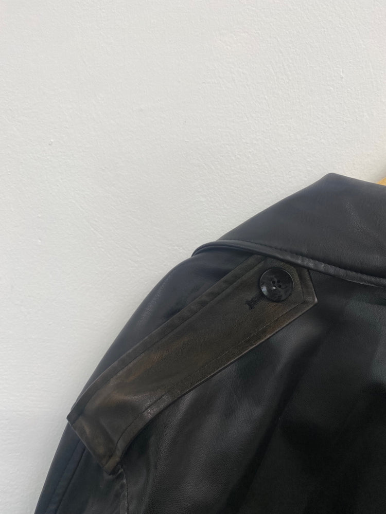 Fabulous Zara Trench Coat UK M Black faux leather city KS002