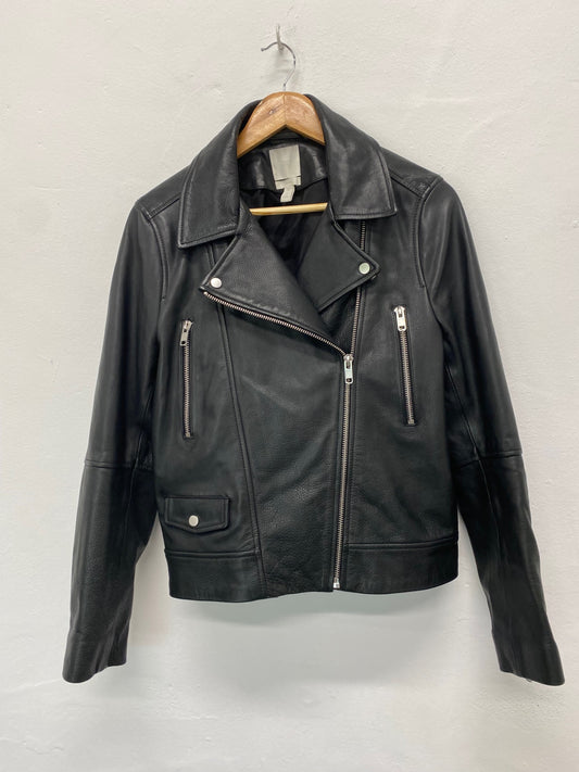Fabulous H&M classic supple leather Biker Jacket Uk14 Black CM007