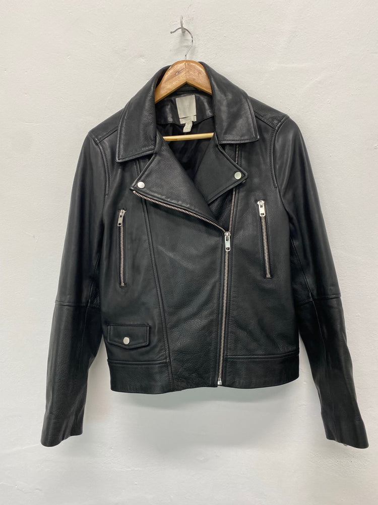 Fabulous H&M classic supple leather Biker Jacket Uk14 Black CM007