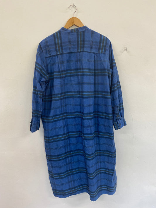 Fabulous Muji Blue Plaid Maxi Shirt Dress UK L DC433