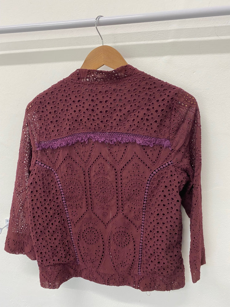 Fabulous River Island Broderie Jacket UK10 Burgundy Boho chic SC007