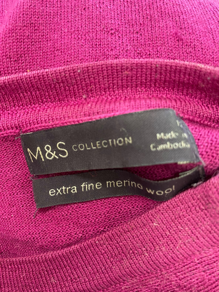 Fabulous M&S Sweater UK12 Magenta wool jumper DC433