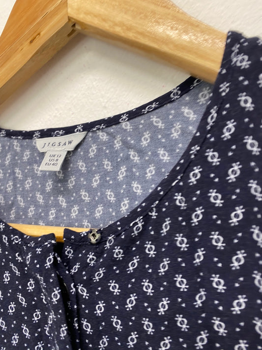 Fabulous Jigsaw Smock swing patterned Dress UK12 Navy Classic DC433
