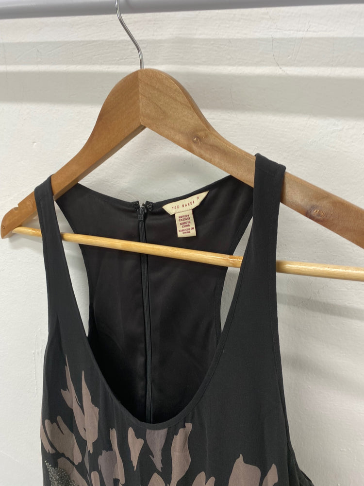 Fabulous Ted Baker 1920’s vibes retro silk Dress UK12 Black Ruffles party SC007