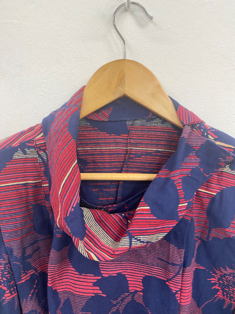 Fabulous Unbranded Red & Navy Floral Cowl Neck Midi Dress UK14 DC433