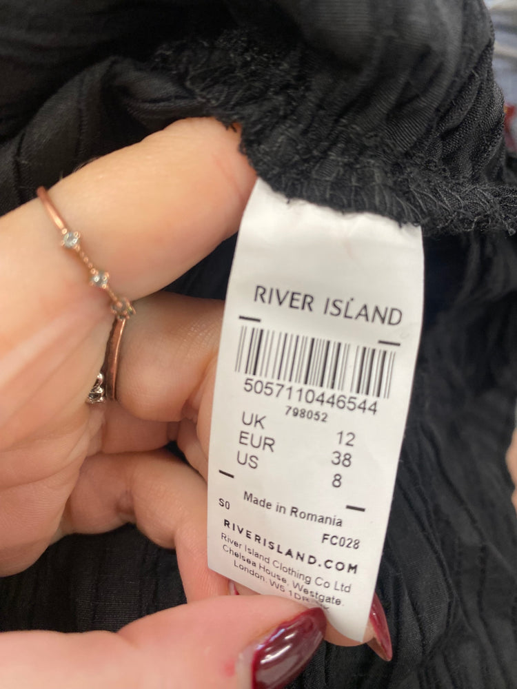 Fabulous River Island Dress UK 12 Black ruched midi open back SC007