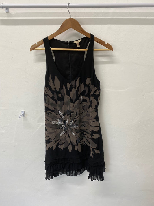 Fabulous Ted Baker 1920’s vibes retro silk Dress UK12 Black Ruffles party SC007