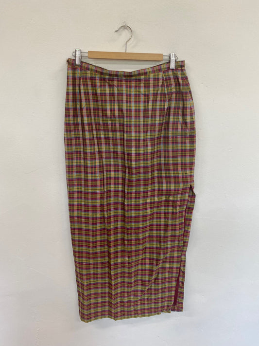 Boho Chic Indian Silk Check Maxi Skirt UK14-16 DC433