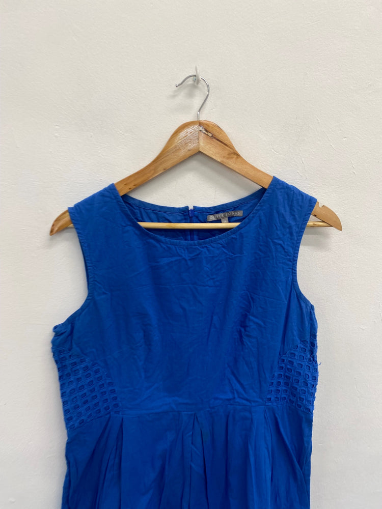 Fabulous Oliver Bonas Dress Uk14 Blue broderie DS002