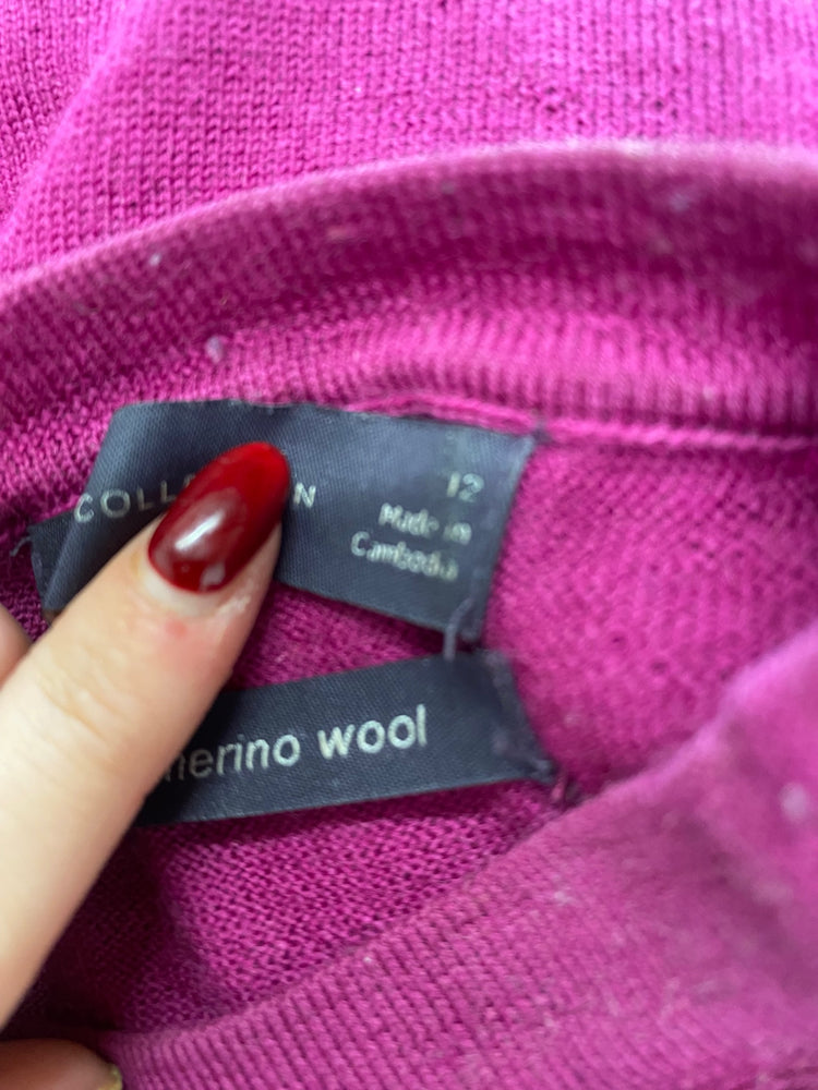 Fabulous M&S Sweater UK12 Magenta wool jumper DC433
