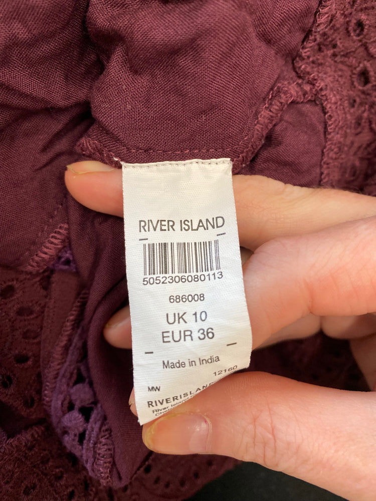 Fabulous River Island Broderie Jacket UK10 Burgundy Boho chic SC007