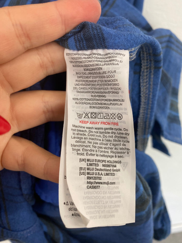 Fabulous Muji Blue Plaid Maxi Shirt Dress UK L DC433