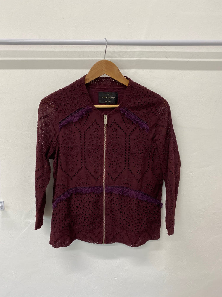 Fabulous River Island Broderie Jacket UK10 Burgundy Boho chic SC007