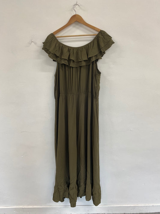 Boho Chic LTS Olive Green Bardot Maxi Dress UK26-28 SB001