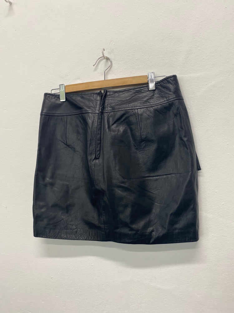 Fabulous BikBok leather Y2K Vintage mini Skirt UkL Black Pockets CD434