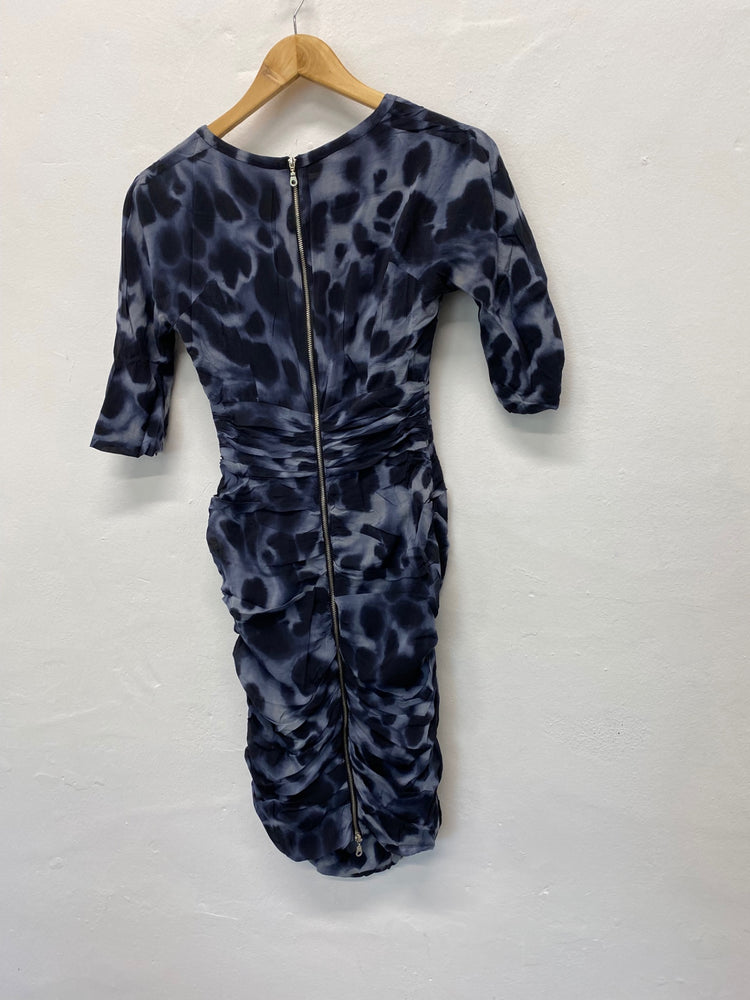 Fabulous Whistles silk ruffle mini Dress UK10 Navy tie die Party occasion CD434