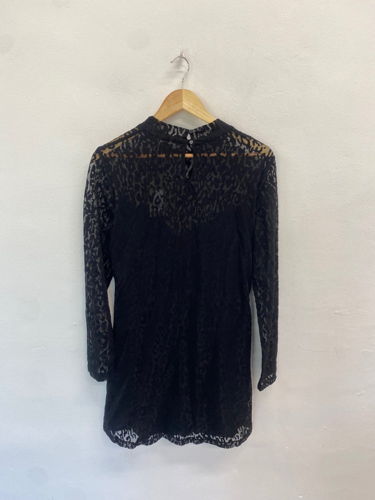 Fabulous All Saints Dress Uk16 Black semi sheer leopard LB010