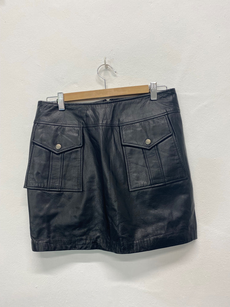 Fabulous BikBok leather Y2K Vintage mini Skirt UkL Black Pockets CD434