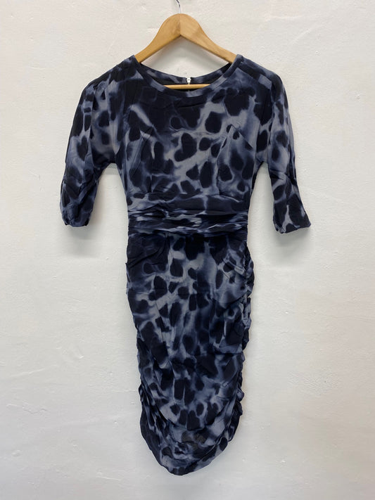 Fabulous Whistles silk ruffle mini Dress UK10 Navy tie die Party occasion CD434