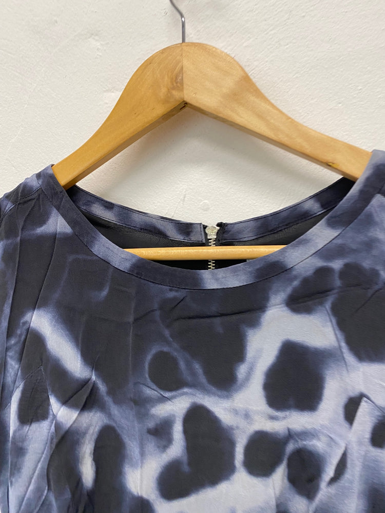 Fabulous Whistles silk ruffle mini Dress UK10 Navy tie die Party occasion CD434