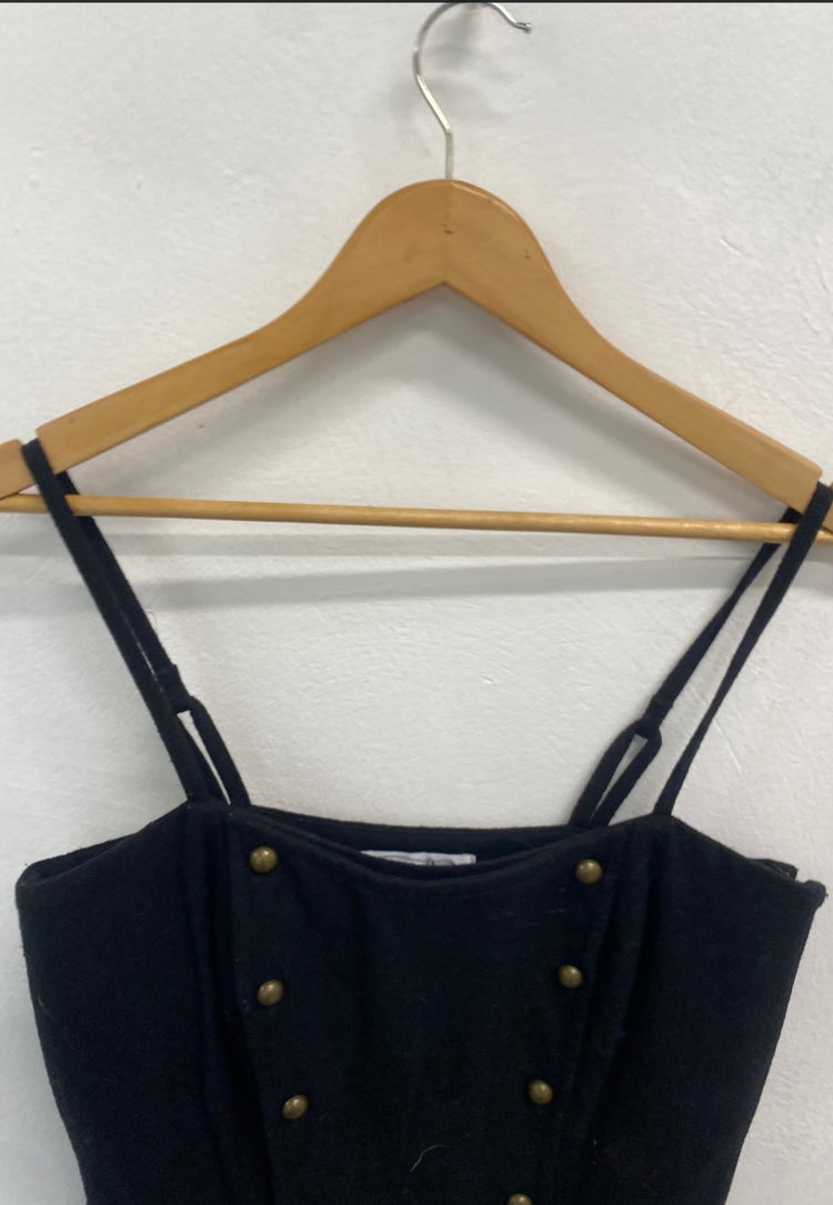 Fabulous Samantha pleet Dress UK M Black wool button up CD434