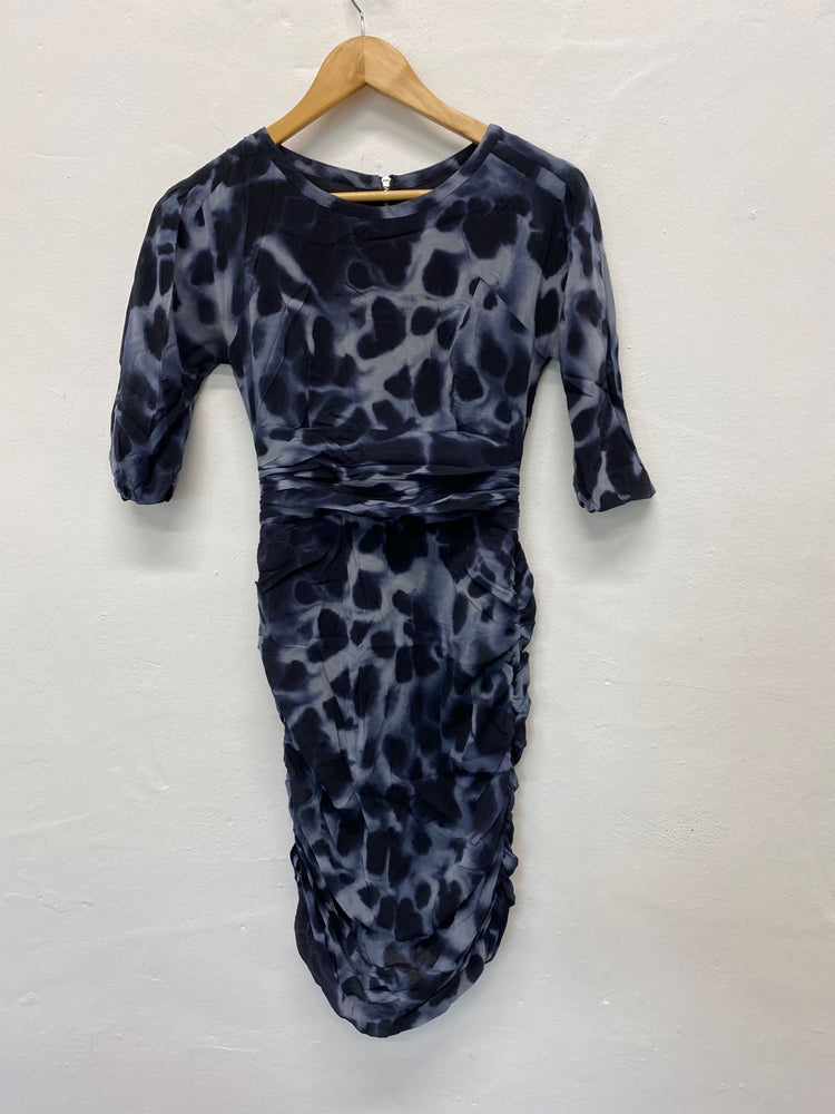 Fabulous Whistles silk ruffle mini Dress UK10 Navy tie die Party occasion CD434